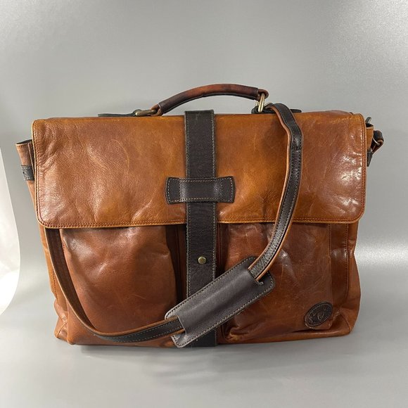 Vintage Landy | Western Leather Laptop Briefcase, Brown - Picture 1 of 14